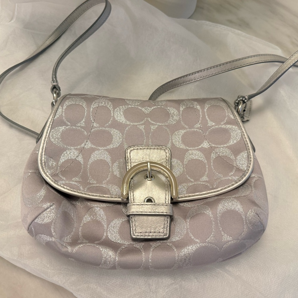 Coach Signature C Silver Metallic Crossbody Bag - Picture 2 of 16